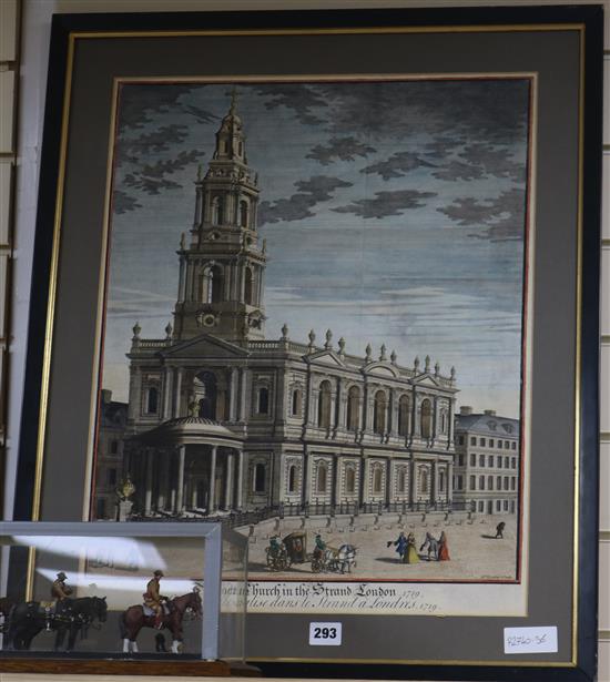 David Lockley, coloured engraving, The New Church in The Strand, London 1719, 54 x 44cm